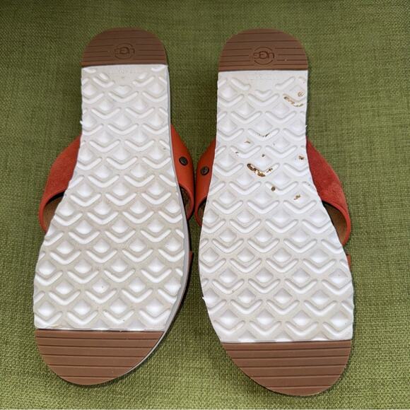 UGG Women's Kari Cinnamon Leather and Suede Cross Strap Slides Sandals Size 8 - Picture 7 of 8